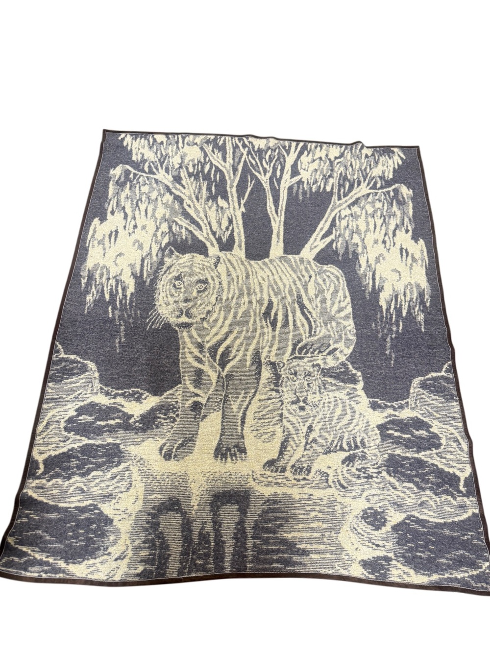 Large made in Spain Tiger & Cub Woven wool Throw Blanket or wall tapestry